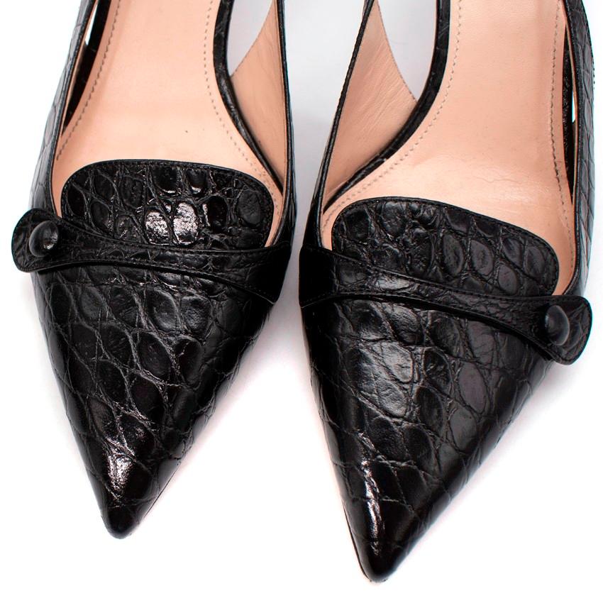 Women's Prada Black Leather Croc Embossed Slingback Sandals - US 8.5