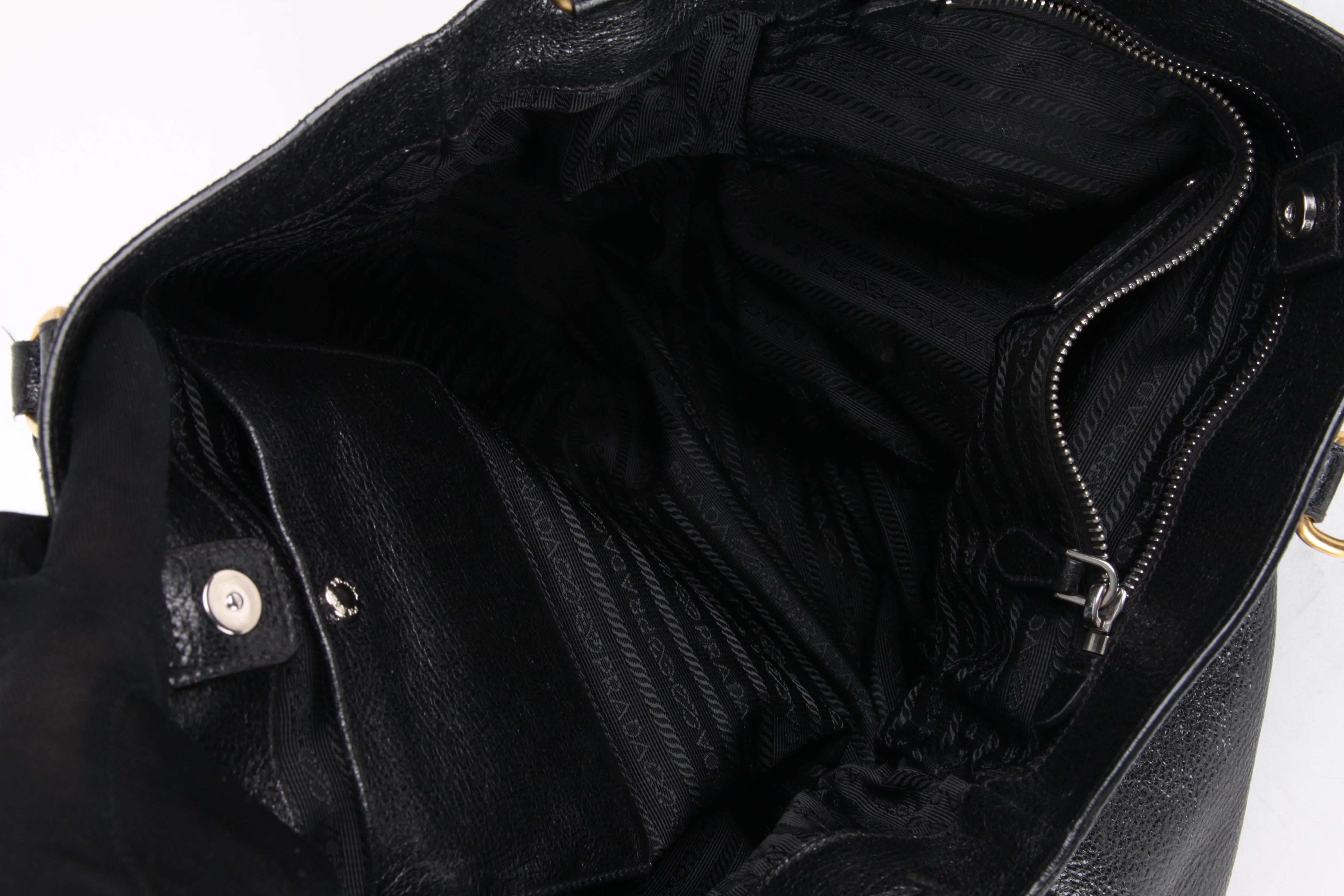 Prada Black Leather Crossbody Phenix Shopper Tote For Sale 7