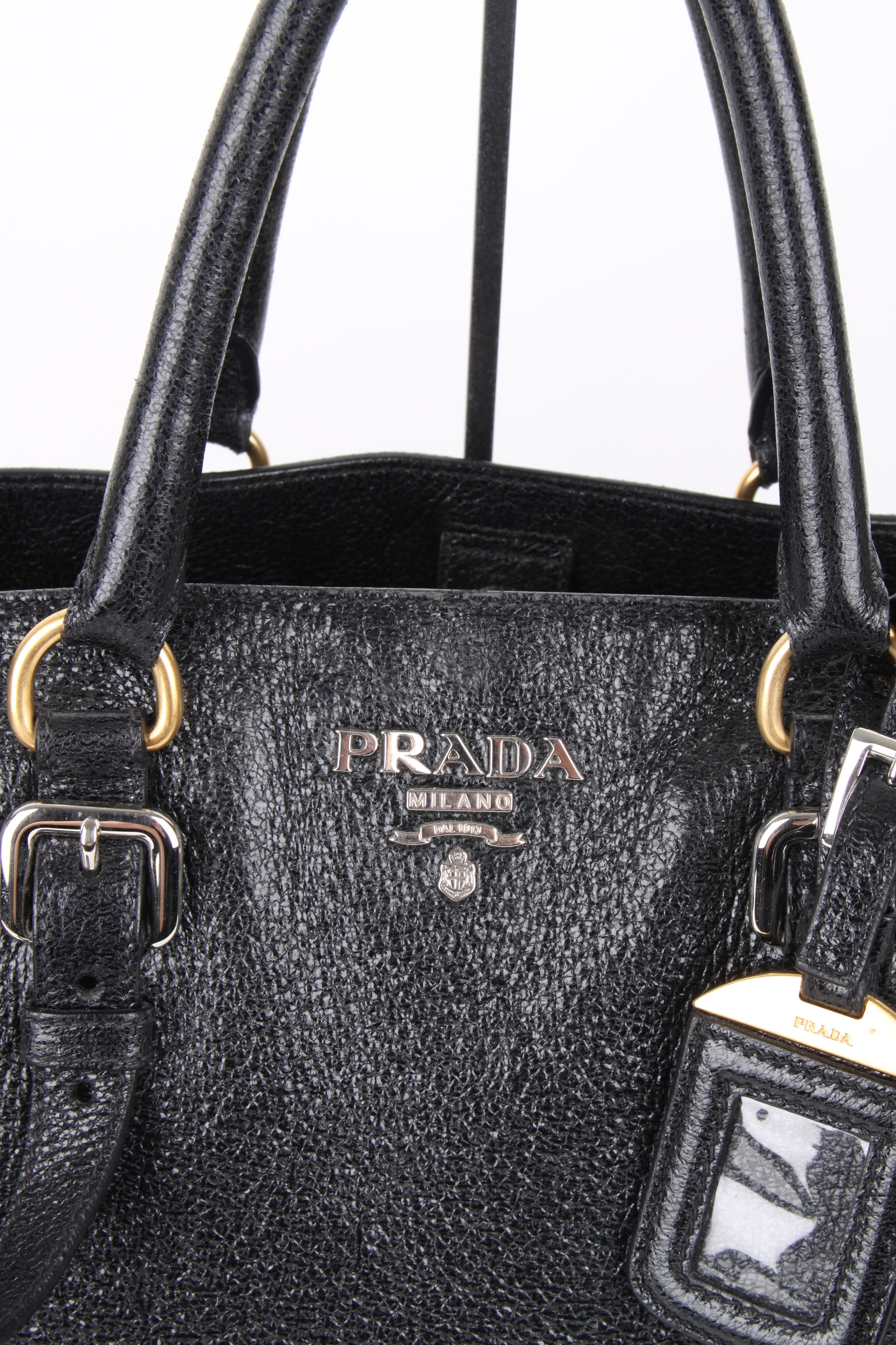 Prada Black Leather Crossbody Phenix Shopper Tote In Excellent Condition For Sale In Baarn, NL