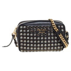 Prada Black Leather Crystal Embellished Crossbody Bag