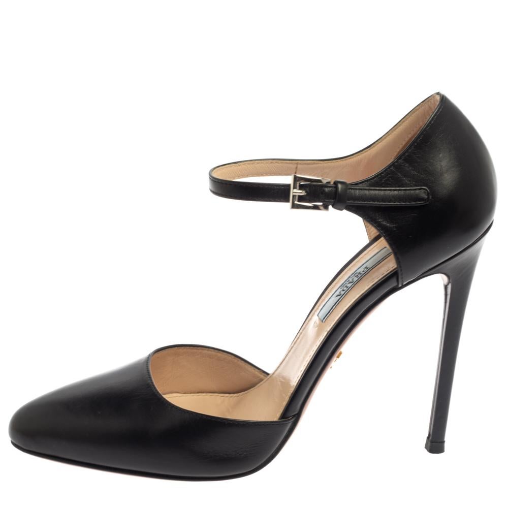 Prada Black Leather D'orsay Ankle Strap Pumps Size 37.5 1