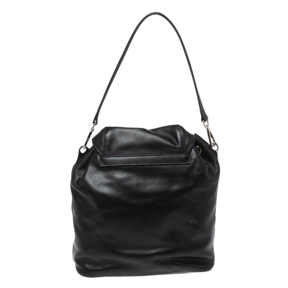 Women's Prada Black Leather Double Pocket Shoulder Bag