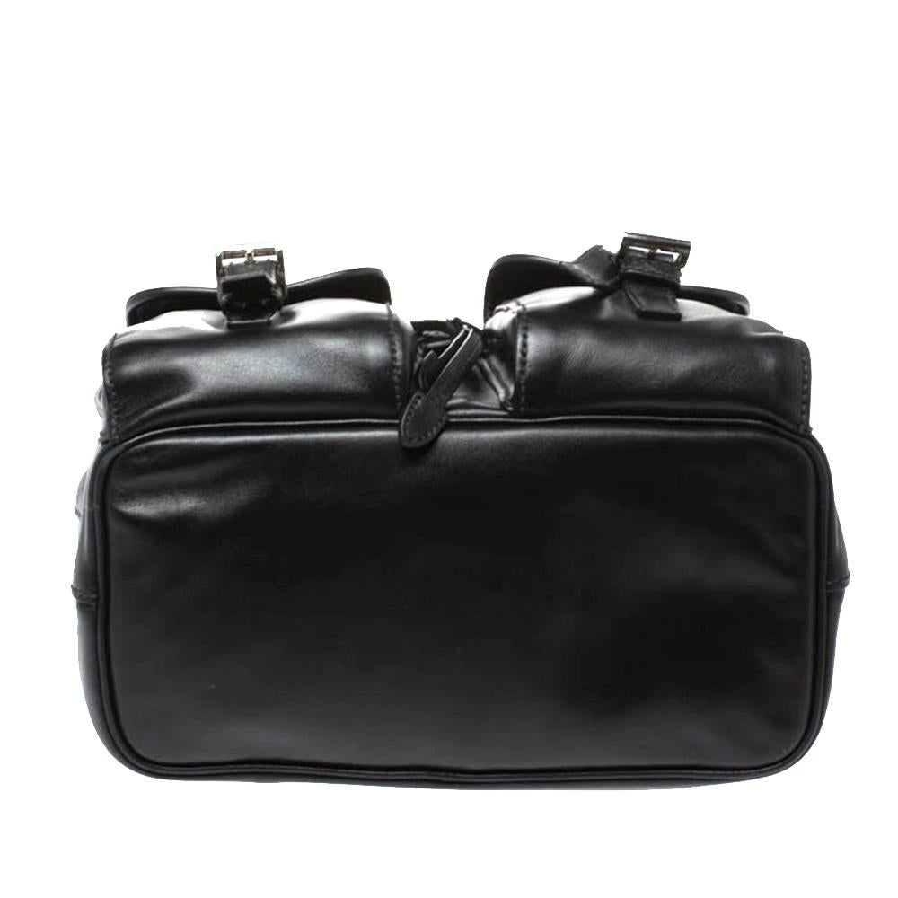 Prada Black Leather Double Pocket Shoulder Bag 1