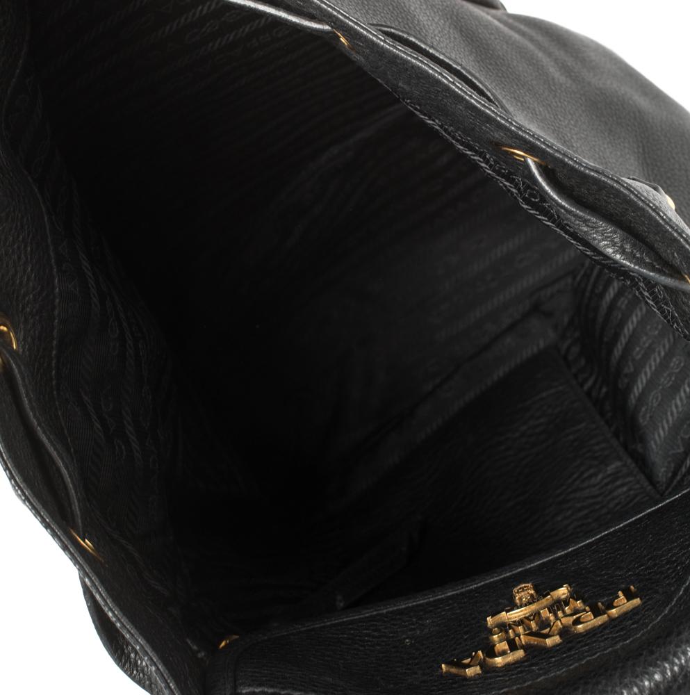 Prada Black Leather Drawstring Backpack 5