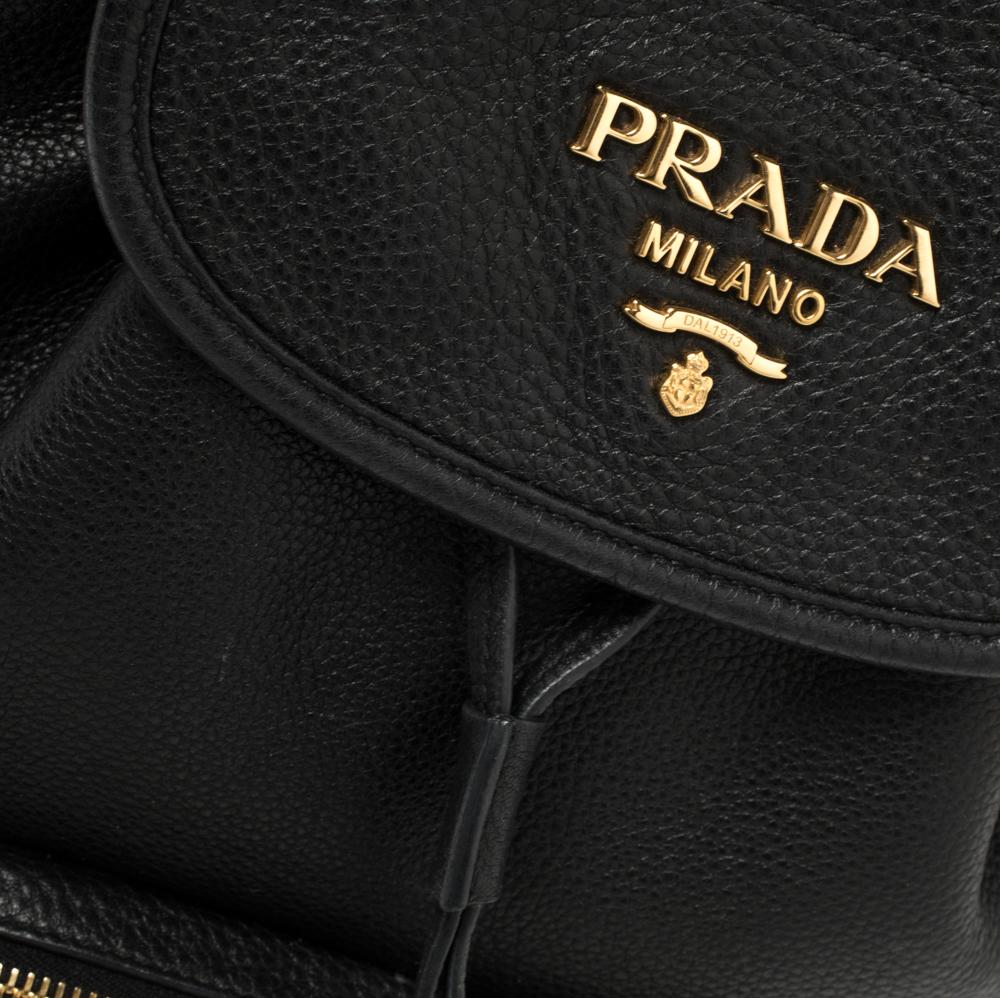 Prada Black Leather Drawstring Backpack 2