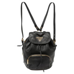 Prada Black Leather Drawstring Backpack
