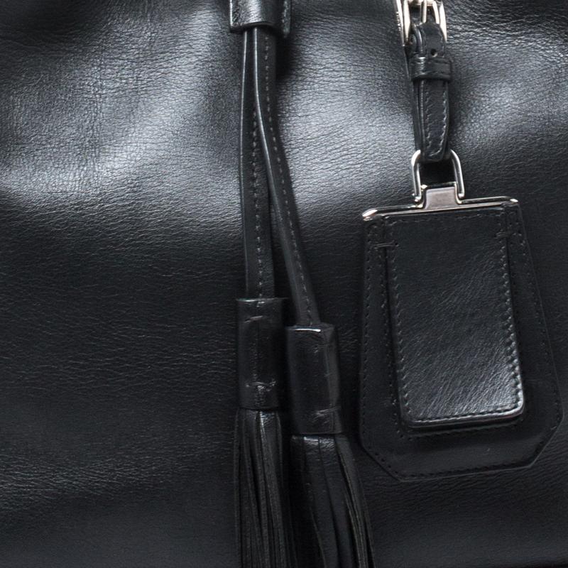 Prada Black Leather Drawstring Bucket Bag 2