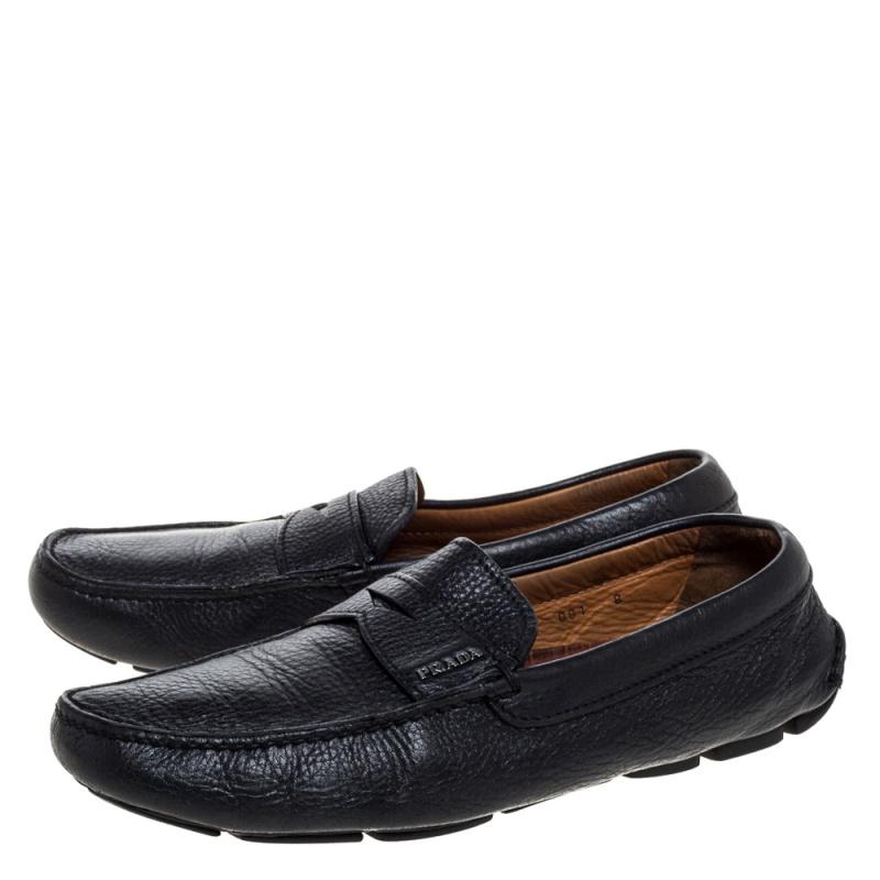 Prada Cuero Negro Driver Penny Slip On Mocasines Talla 42 1