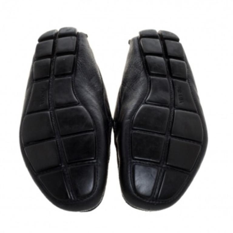 Prada Black Leather Driver Penny Slip On Loafers Size 42 For Sale 3