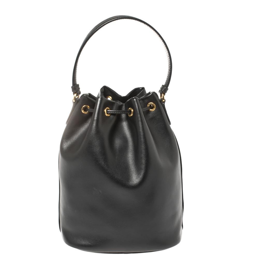 Prada Black Leather Duet Bucket Shoulder Bag In Good Condition In Dubai, Al Qouz 2