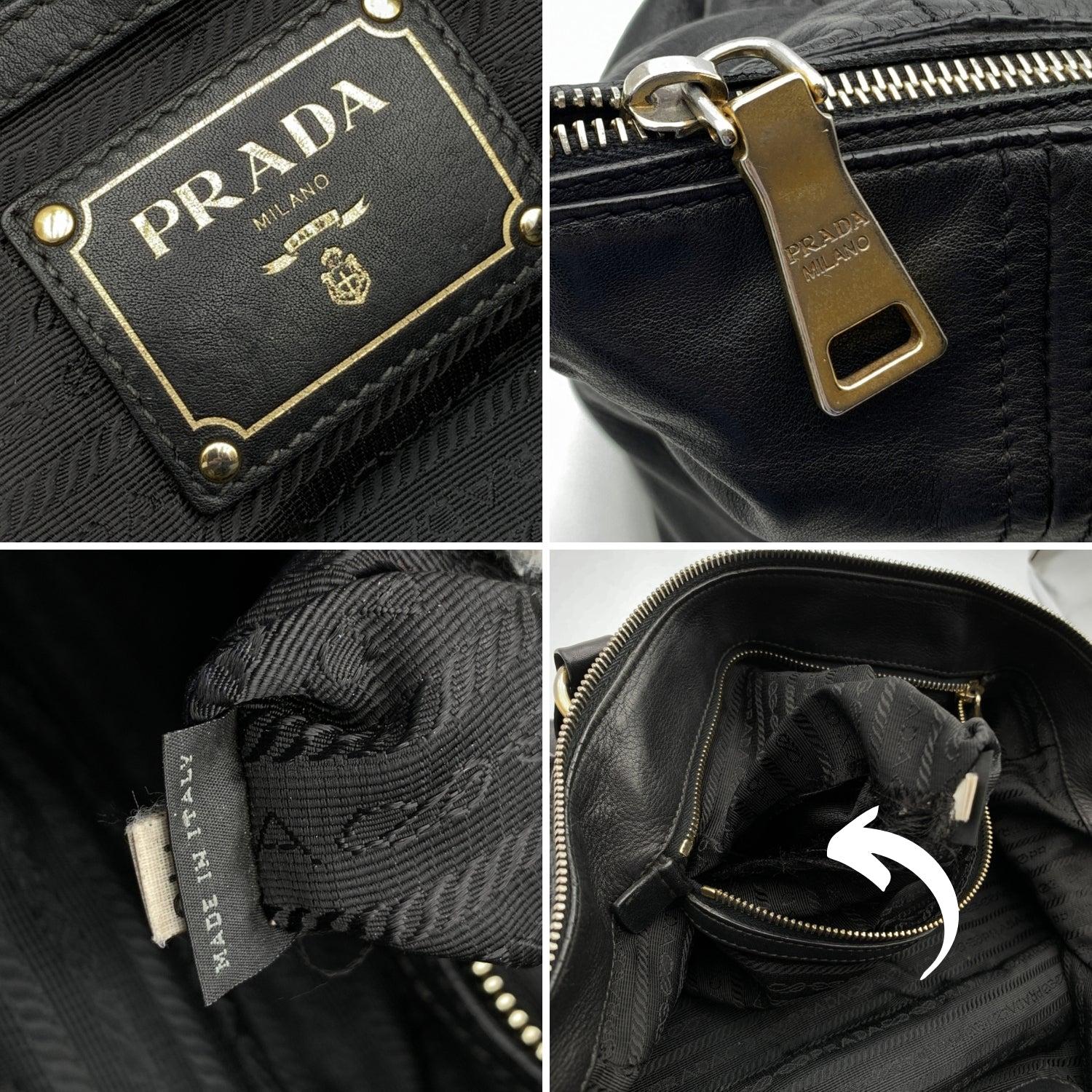 Women's Prada Black Leather East West Bag Handbag with Strap