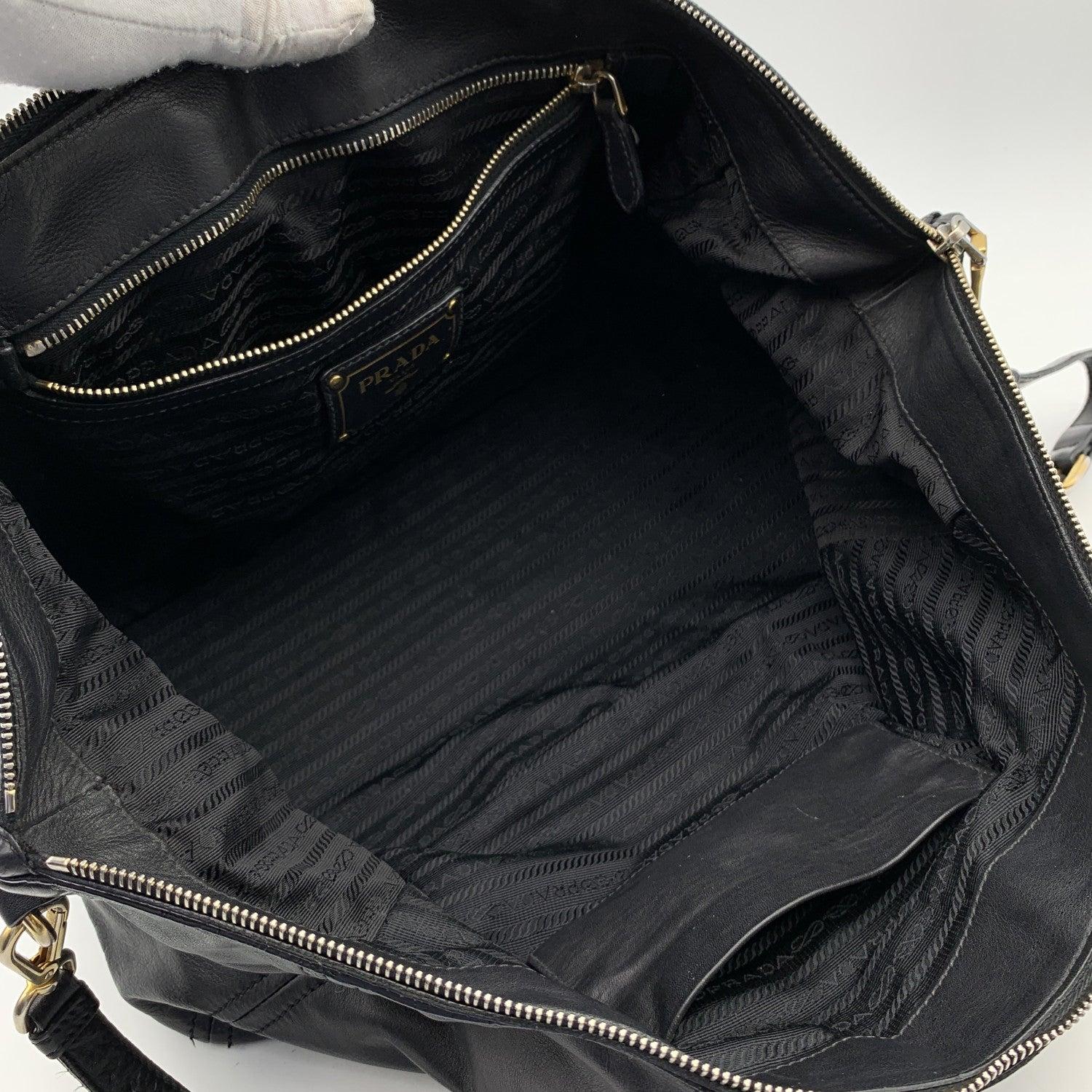 Prada Black Leather East West Bag Handbag with Strap 1