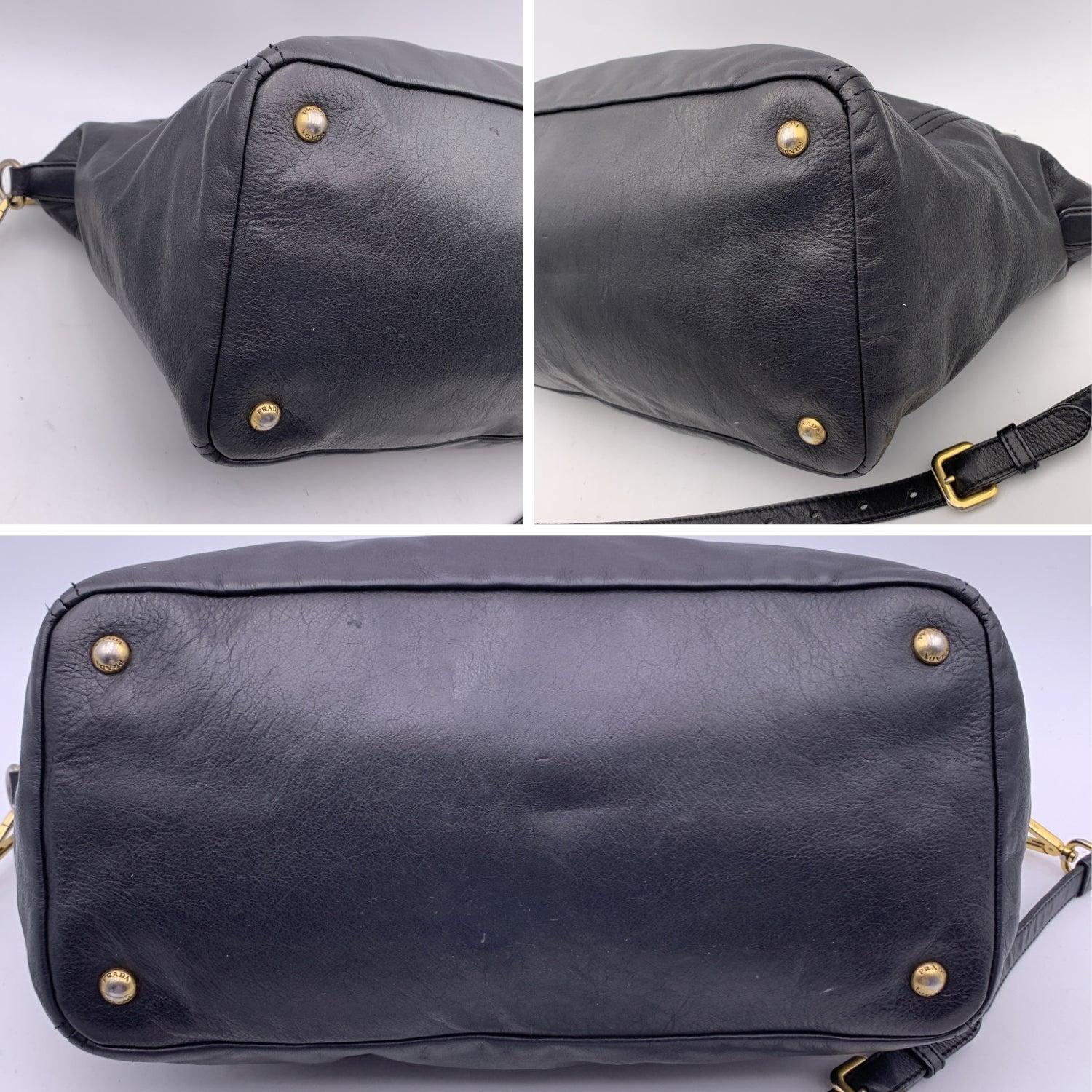 Prada Black Leather East West Bag Handbag with Strap 2