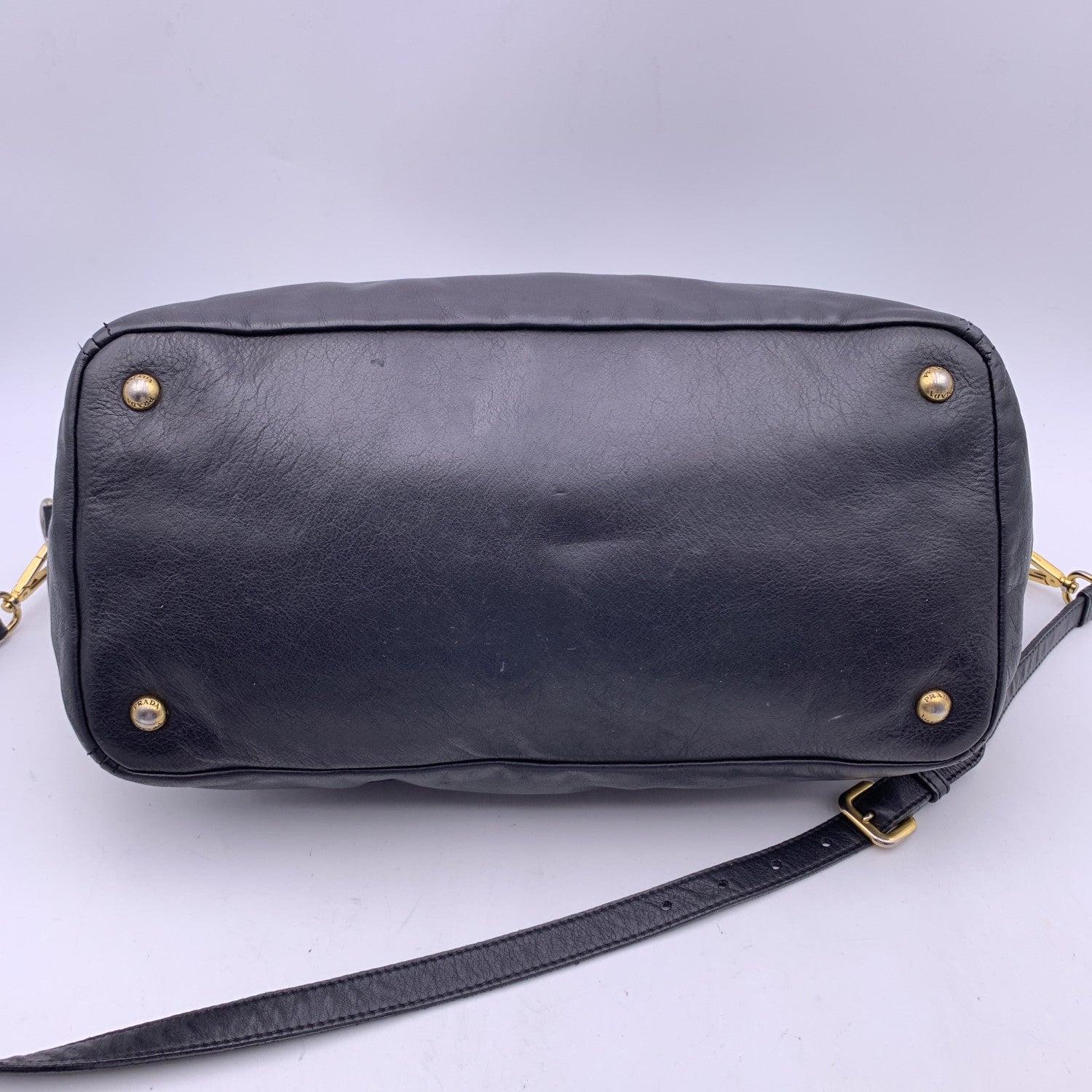 Prada Black Leather East West Bag Handbag with Strap 3