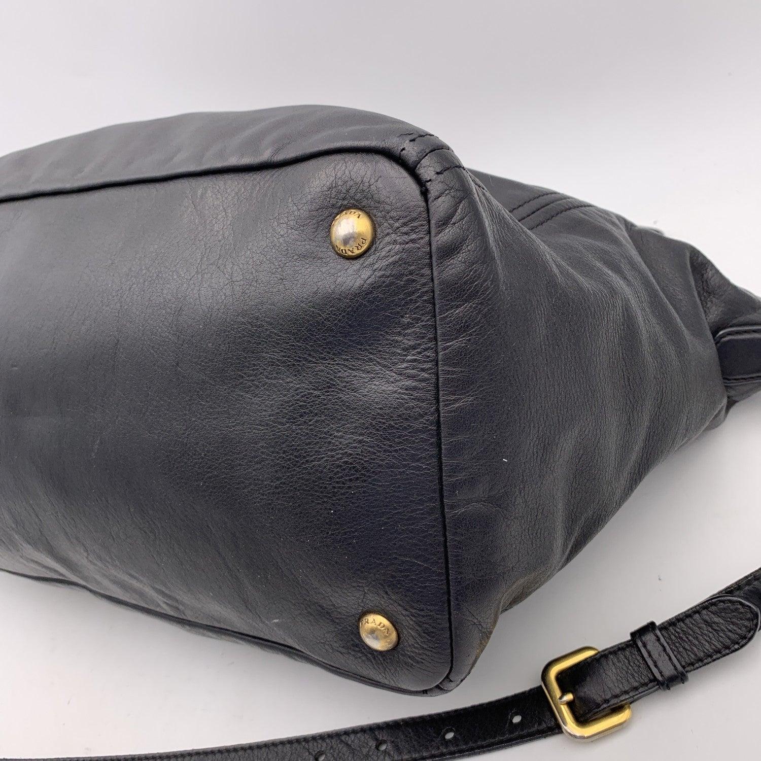 Prada Black Leather East West Bag Handbag with Strap 4
