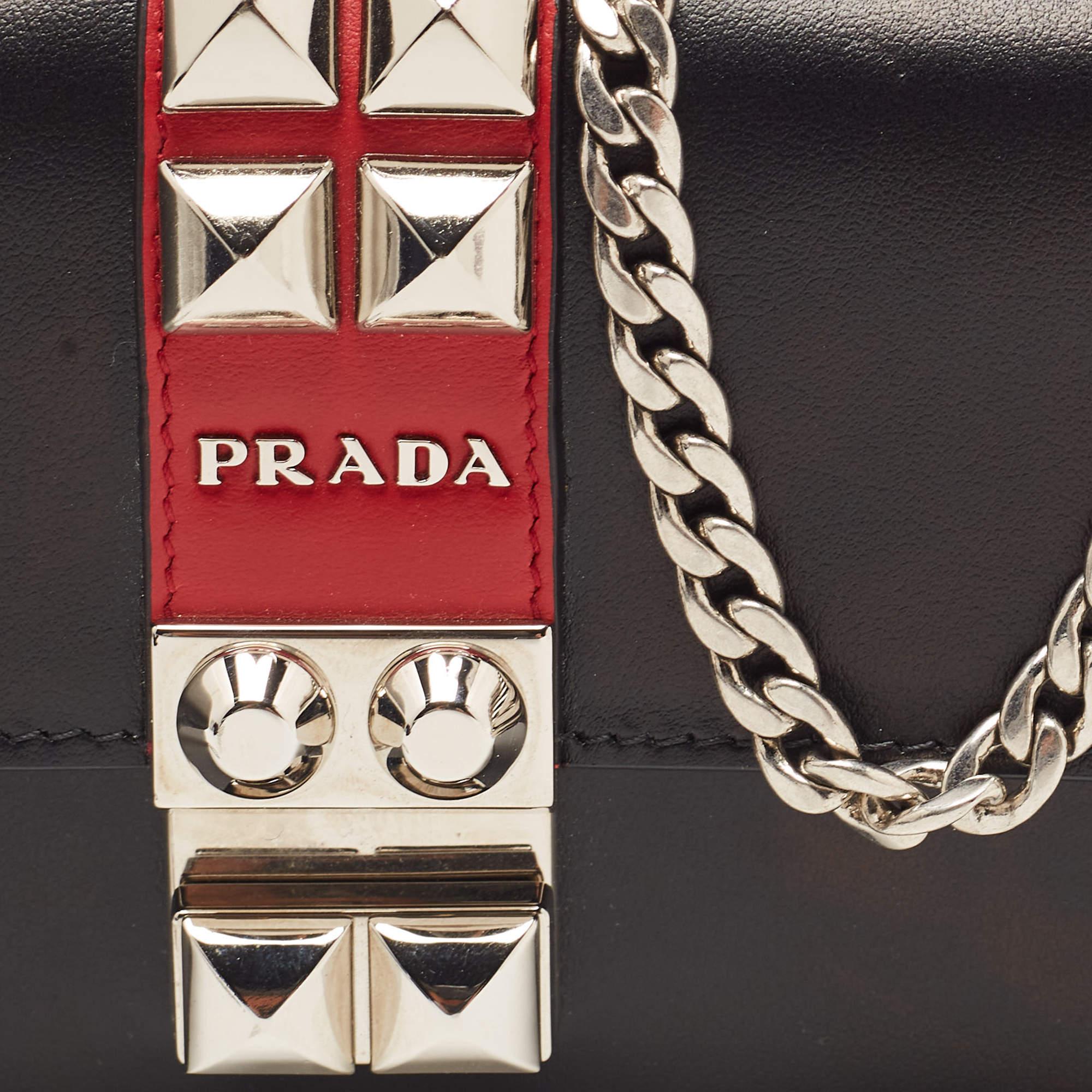 Prada Black Leather Elektra Wallet On Chain 7