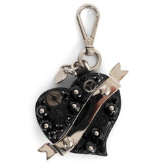 PRADA black leather EMBELLISHED HEART Keyring Bag Charm