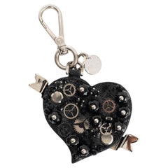 PRADA black leather EMBELLISHED HEART Keyring Bag Charm