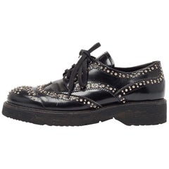 Prada Black Leather Embellished Lace Up Brogues Oxfords Size 36