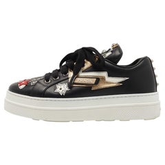 Prada Black Leather Embellished Slip On Sneakers Size 36