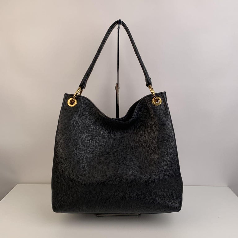 Prada Black Leather Embossed Logo Tote Hobo Bag 1BC051 For Sale at ...