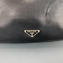 PRADA Black Leather Enamel Logo Crossbody Messenger Bag