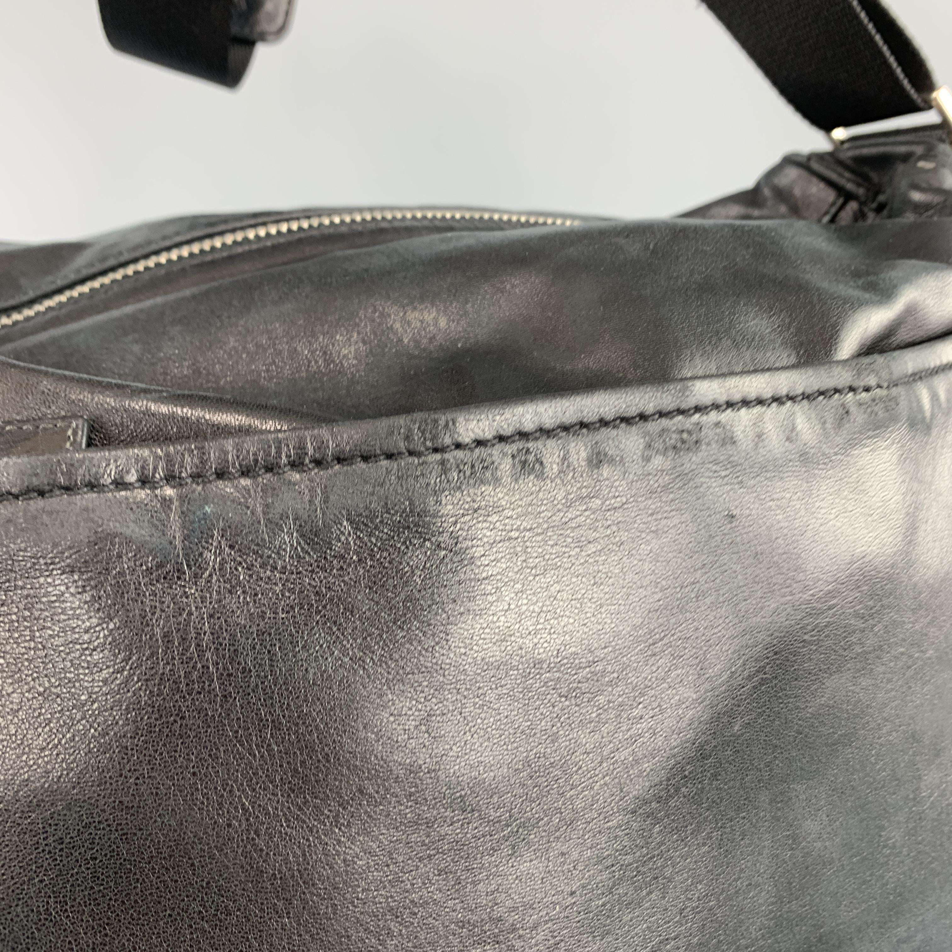 PRADA Black Leather Enamel Logo Crossbody Messenger Bag In Fair Condition In San Francisco, CA