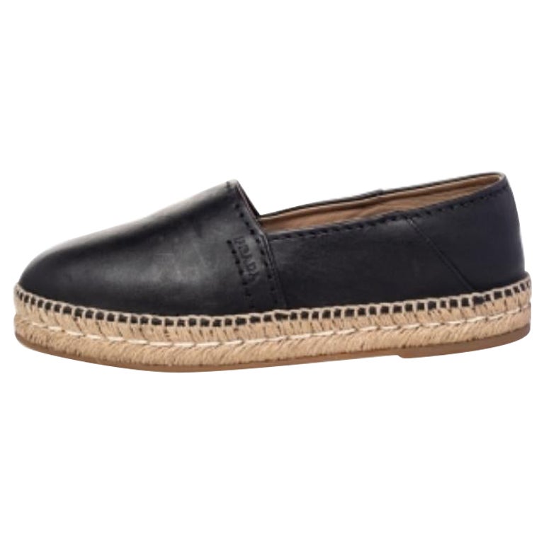 Prada Black Leather Espadrille Flats Size 38.5