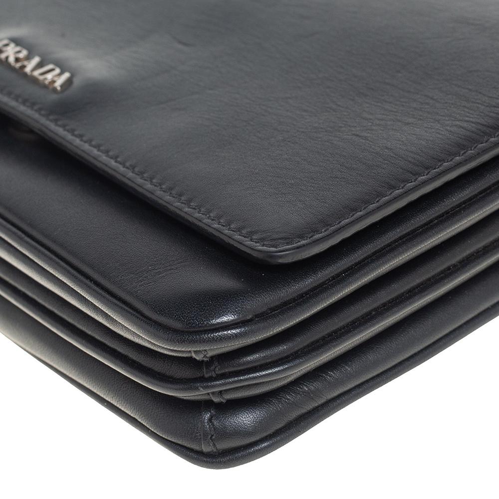 Prada Black Leather Flap Chain Shoulder Bag 3