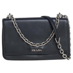 Prada Black Leather Flap Chain Shoulder Bag