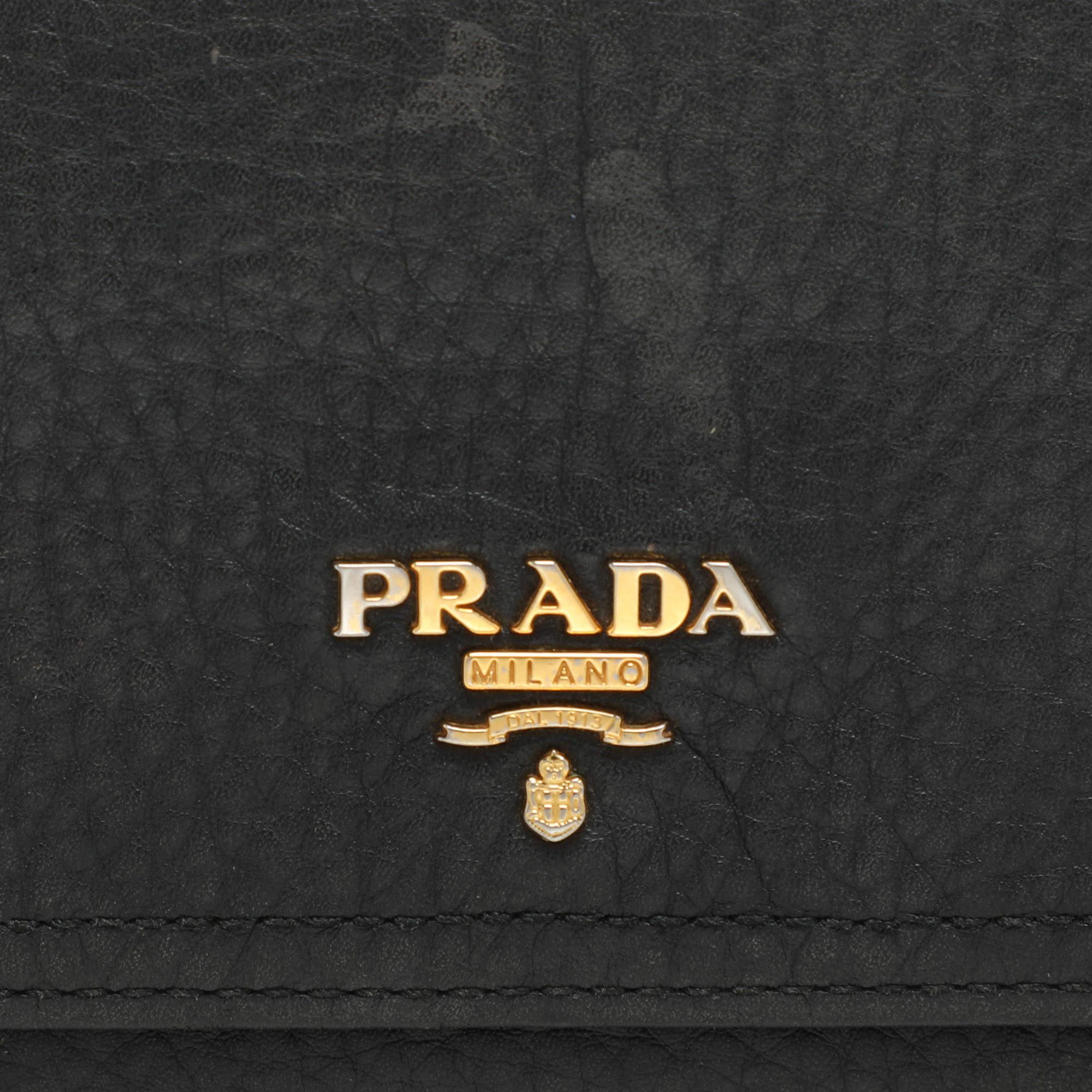 Prada Black Leather Flap Continental Wallet For Sale 4