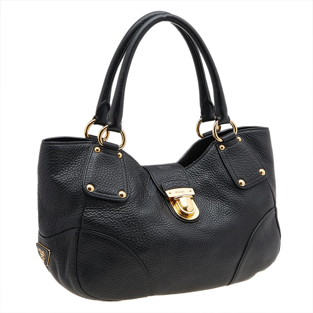 Women's Prada Black Leather Flap Satchel