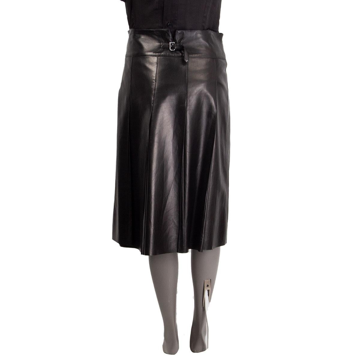 Black PRADA black leather Flared Skirt 44 L