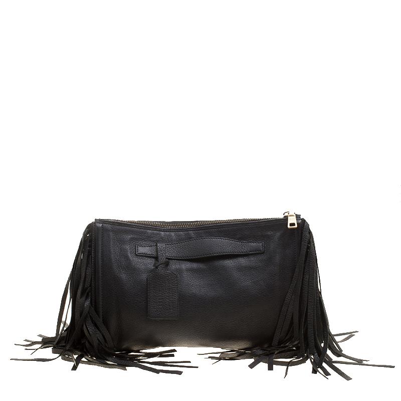 black leather fringe handbags