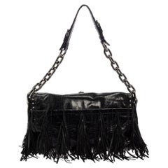 Prada Black Leather Fringe Shoulder Bag