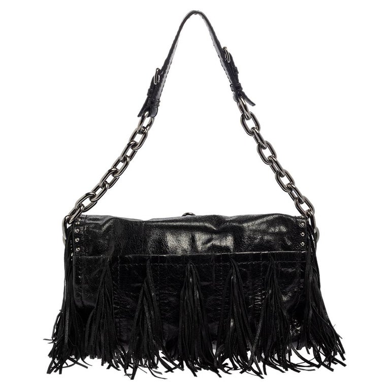 Prada Black Leather Fringe Shoulder Bag at 1stDibs