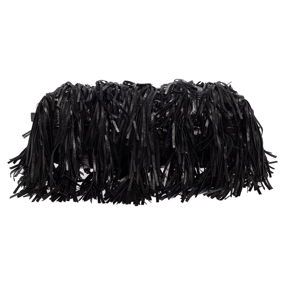 Women's Prada Black Leather Fringe Shoulder Bag