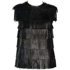 Prada Black Leather Fringe Sleeveless Top Spring 2007