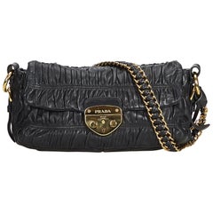 Prada Black  Leather Gathered Shoulder Bag Italy