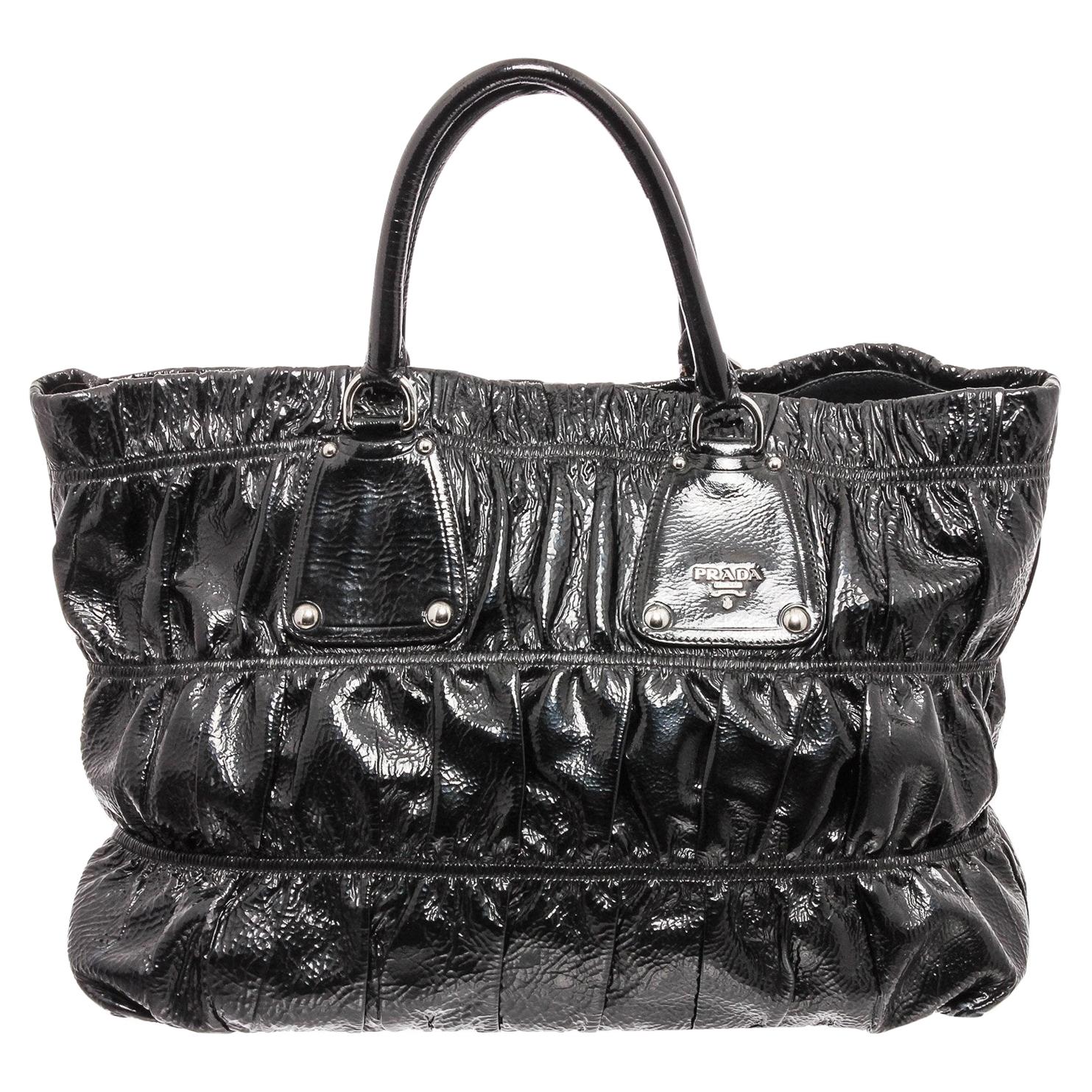 Prada Black Leather Gaufre Shoulder Bag