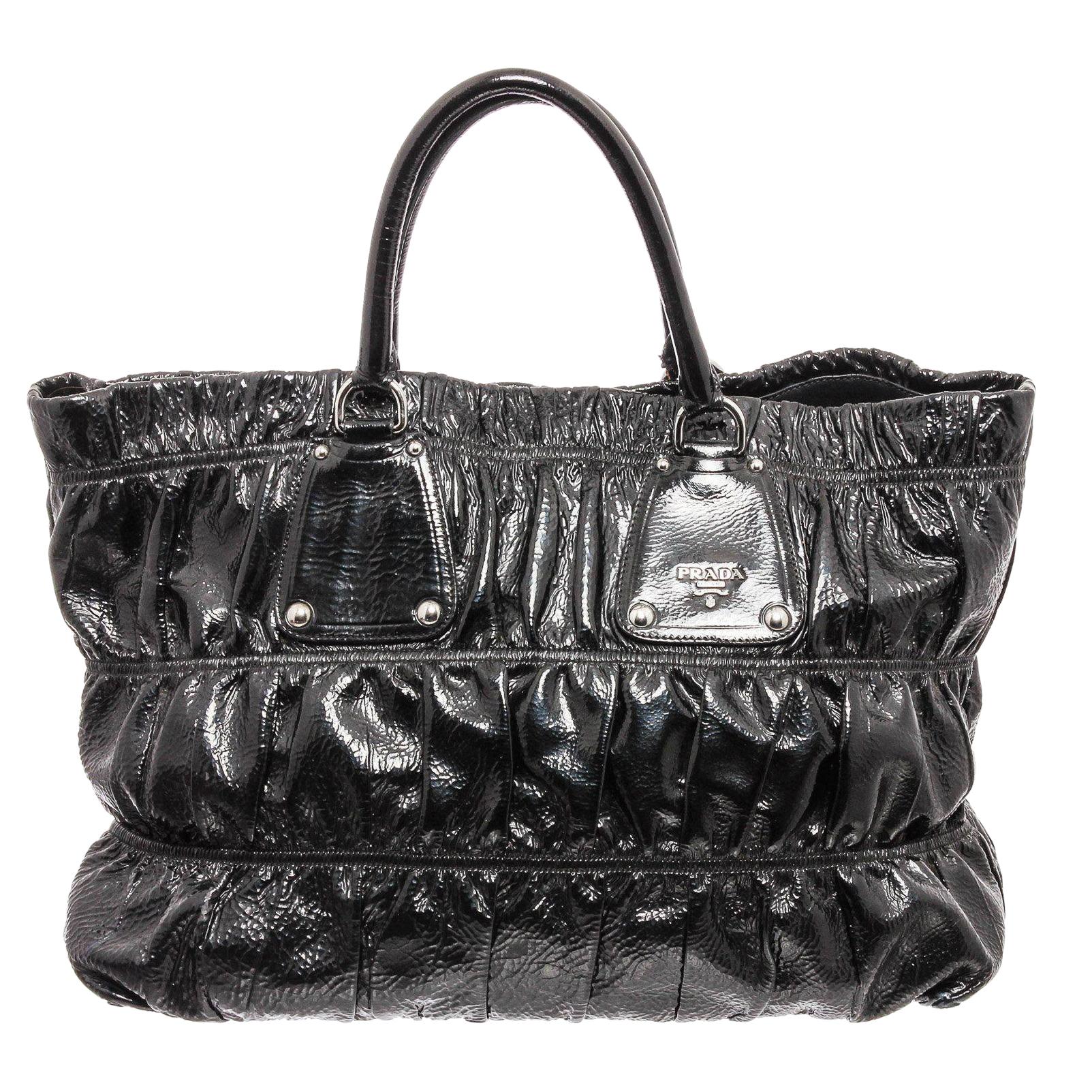 Vintage Authentic Prada Black Nylon Fabric Tessuto Gaufre Satchel ITALY