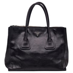 Prada Black Leather Glace Calf Twin Pocket Tote
