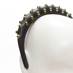 PRADA black leather gold punk studded puffy headband