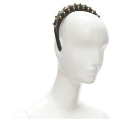 PRADA black leather gold punk studded puffy headband