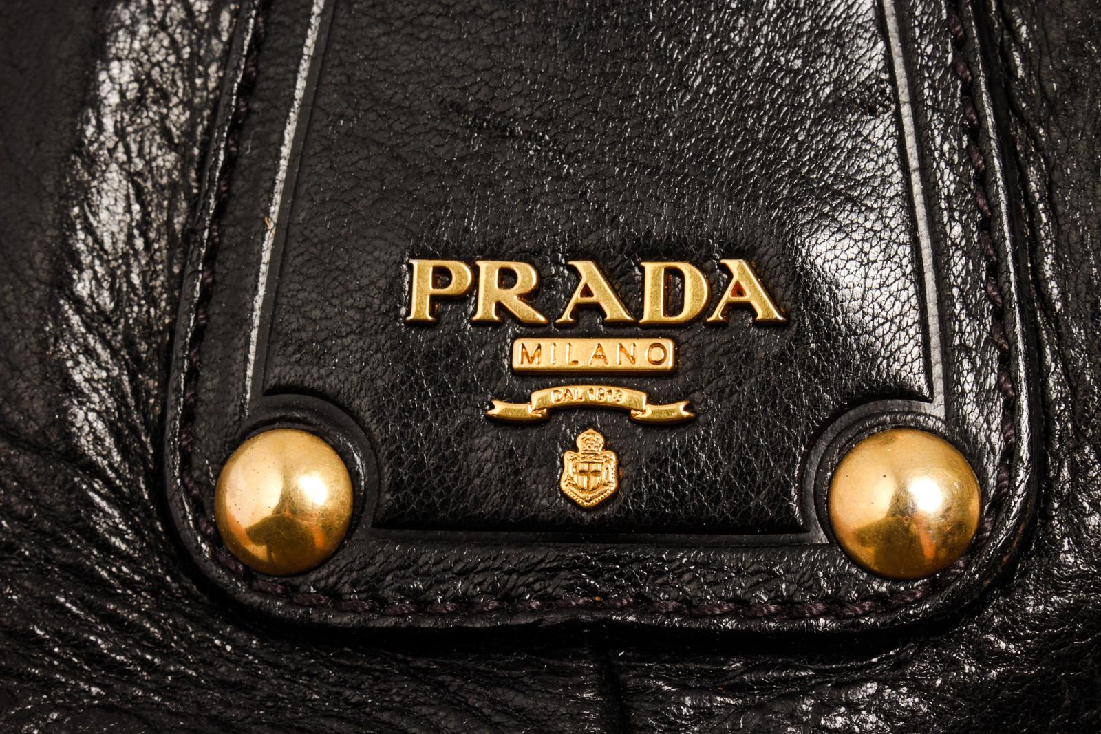 Prada Black Leather Gold-tone Push Lock 2Way Bag In Good Condition In Irvine, CA