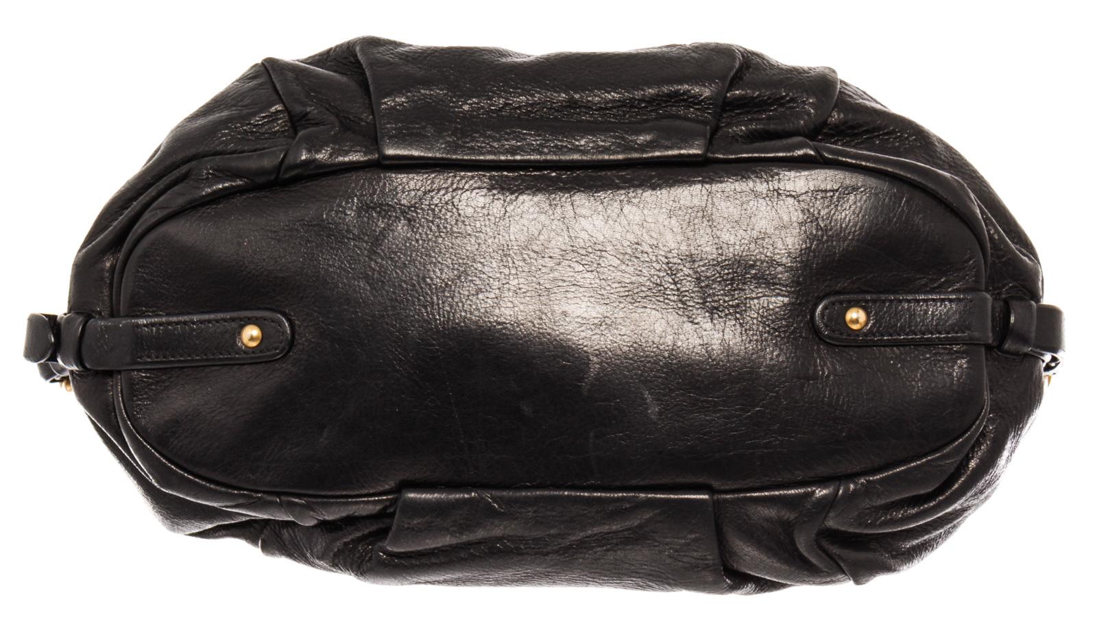Women's Prada Black Leather Gold-tone Push Lock 2Way Bag