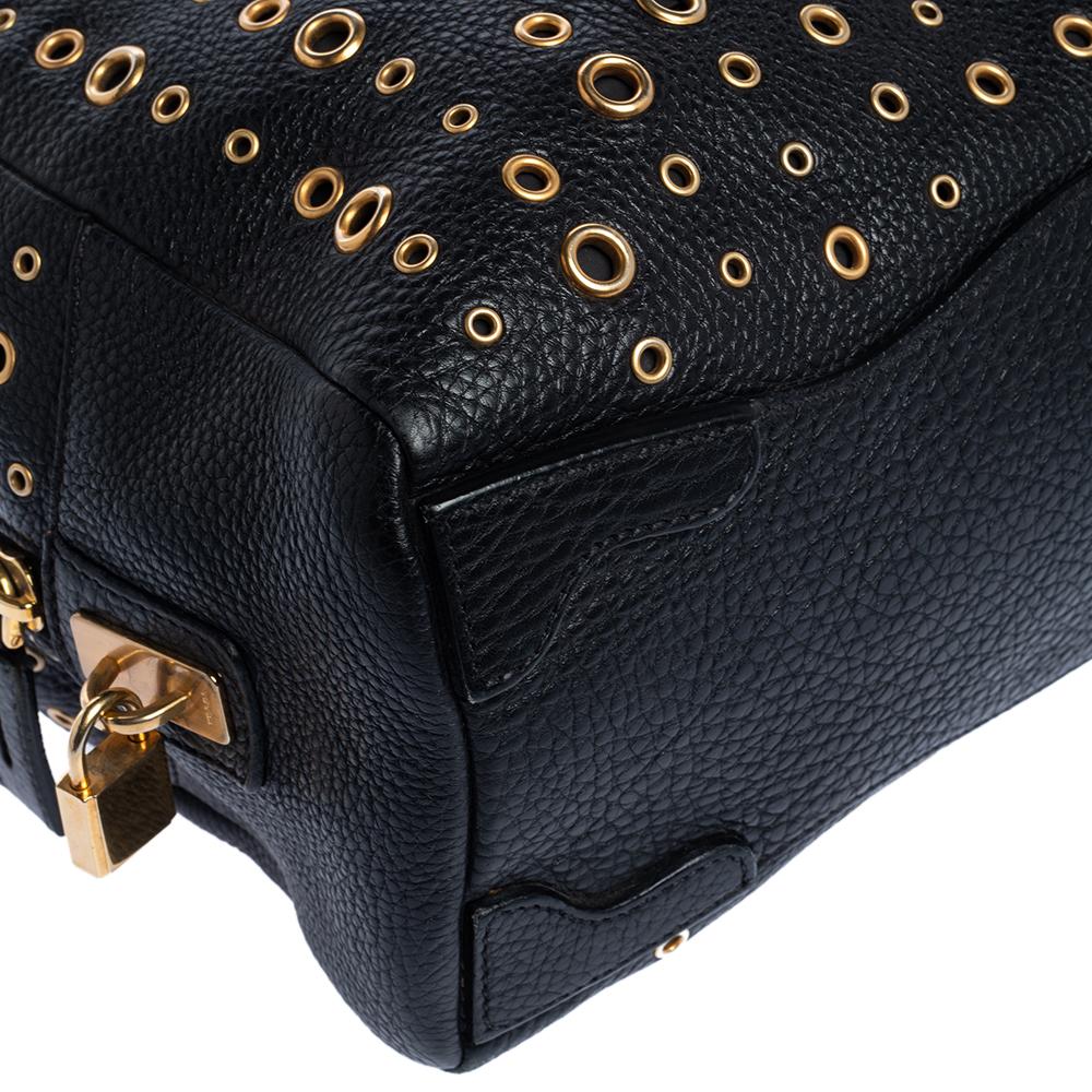 Women's Prada Black Leather Grommet Bauletto Bag