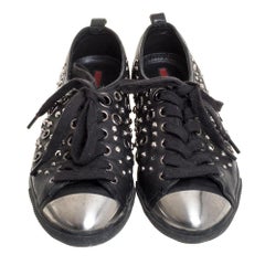 Prada Black Leather Grommet Sneakers Size 37