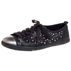 Prada Black Leather Grommet Sneakers Size 37