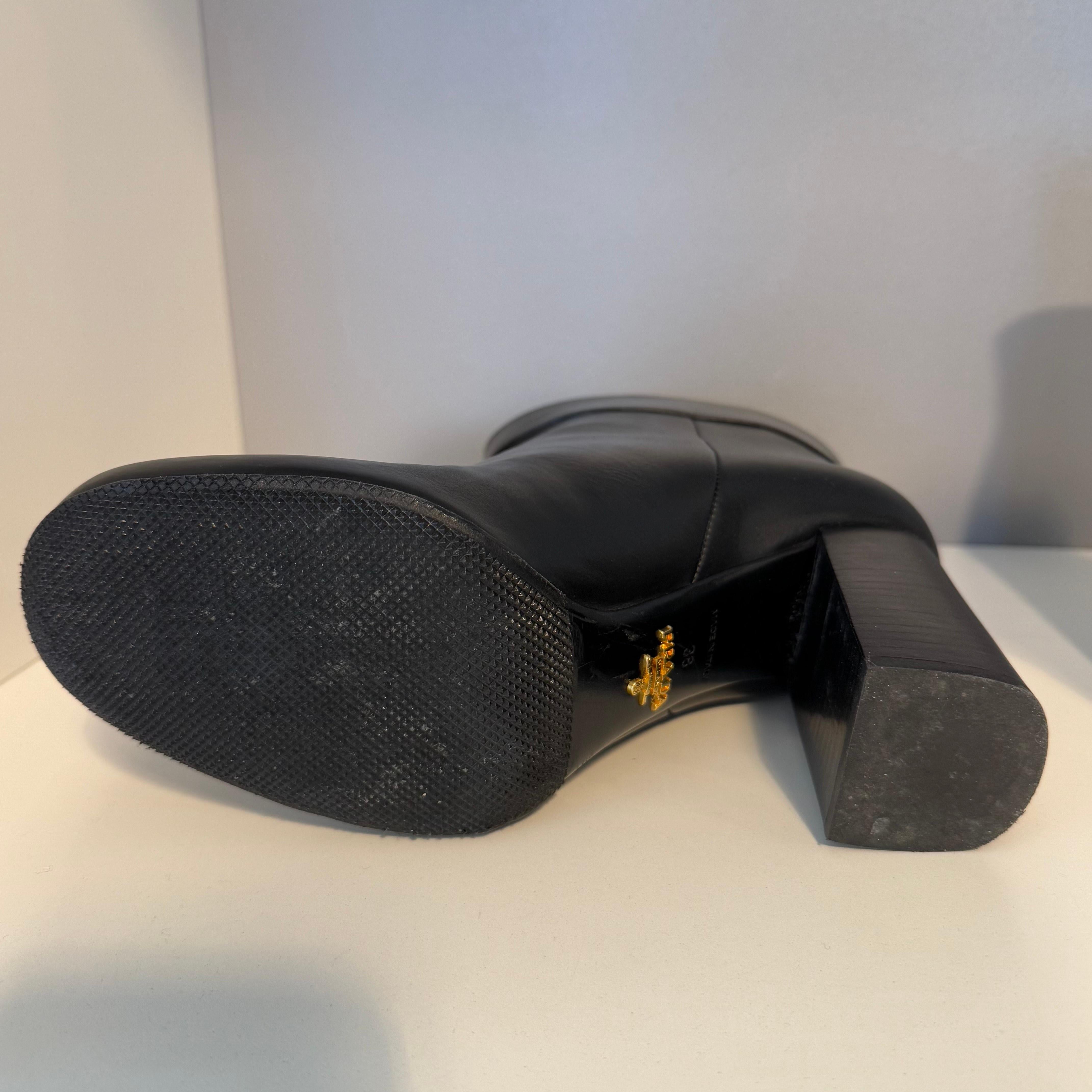 Prada Black Leather Half Boots IT 38 For Sale 4